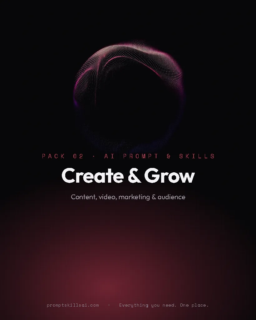 Create & Grow pack cover &mdash; 107 prompts · 20 skills