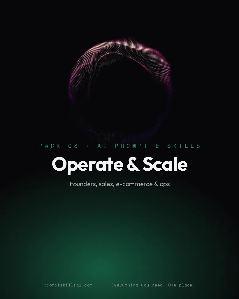 Operate & Scale pack cover &mdash; 99 prompts · 20 skills · 10 mega-prompts